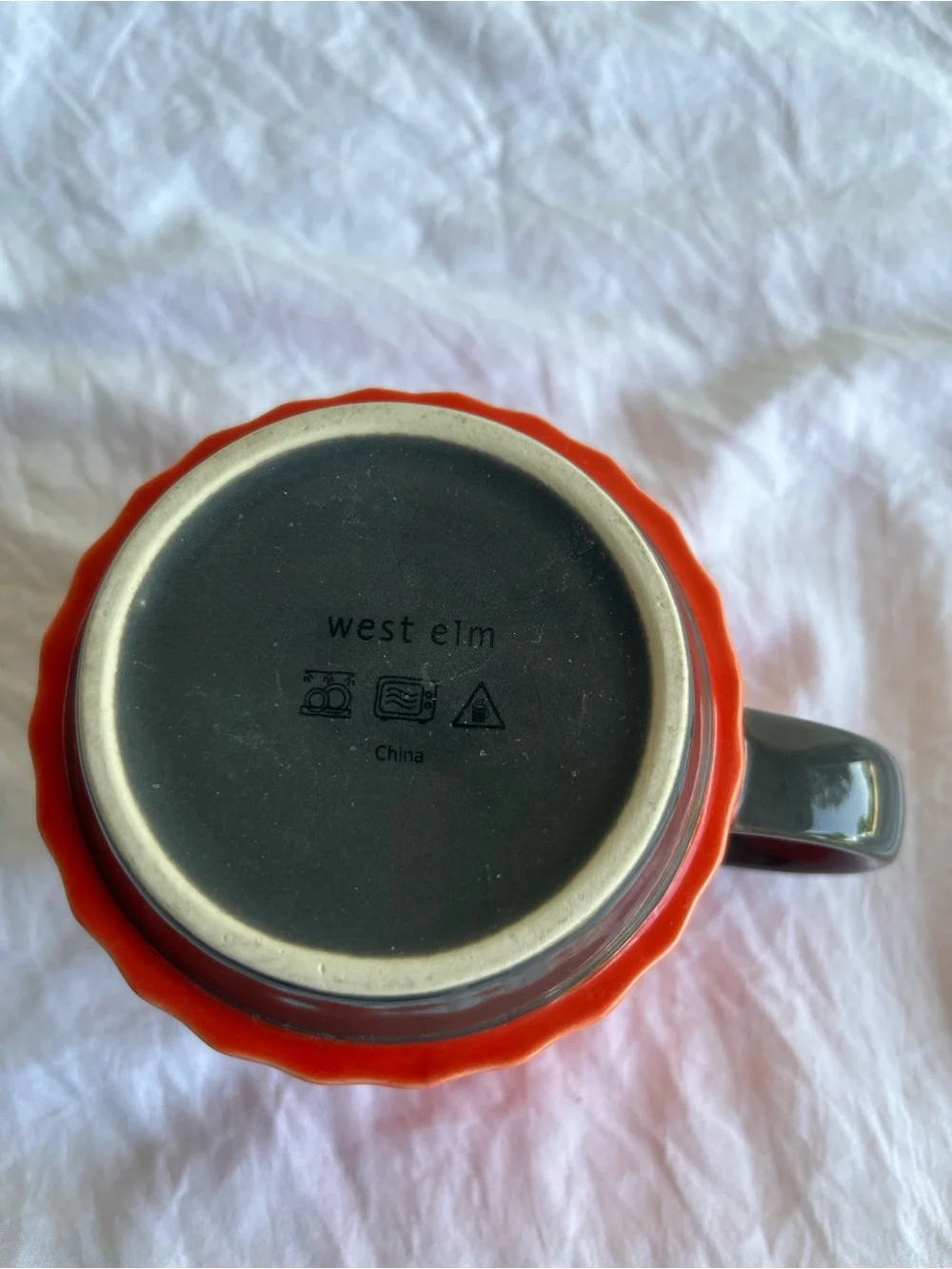 West Elm Orange Gray Waffle Mug EUC Coffee Tea